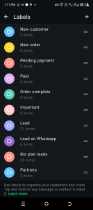 Lables for whatsapp business